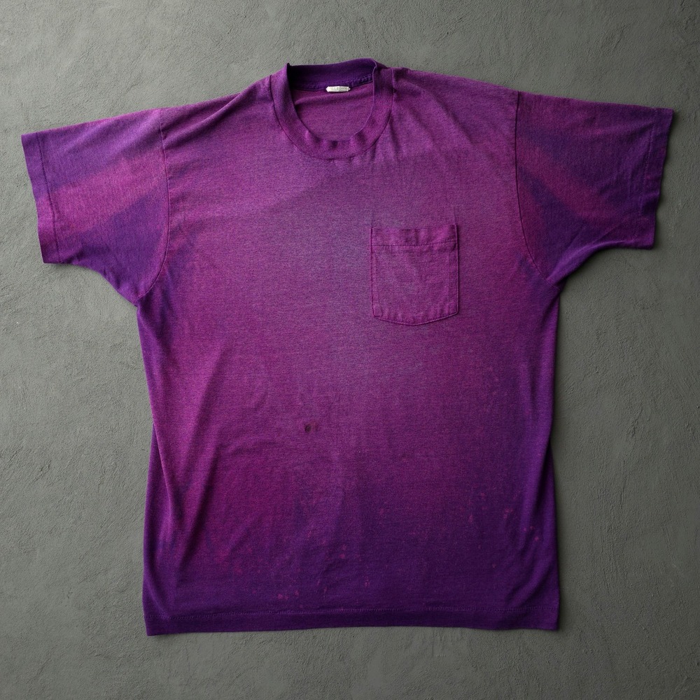 Vintage 90s T-shirt XXL Purple Single Stitch Pocket Made in USA Fruit of th Loom